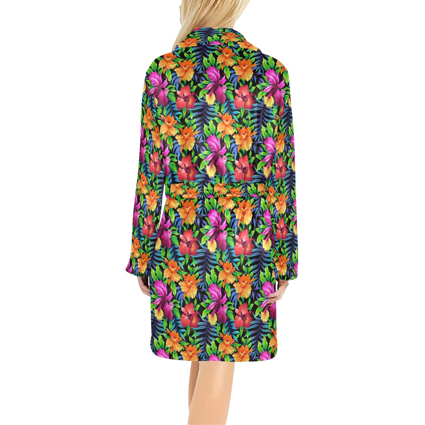 Tropical Folower Colorful Print Women's Fleece Robe