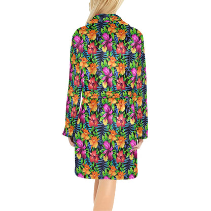 Tropical Folower Colorful Print Women's Fleece Robe