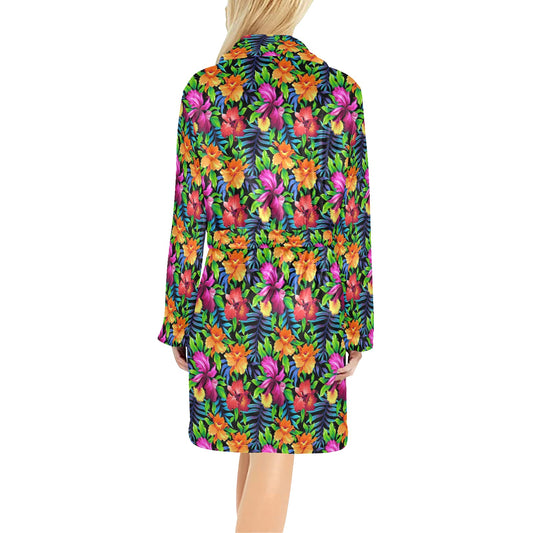 Tropical Folower Colorful Print Women's Fleece Robe