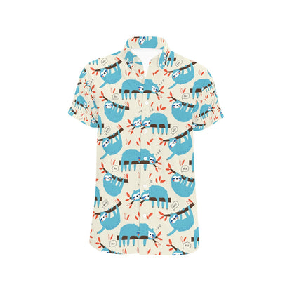 Sloth Print Design LKS3011 Men Short Sleeve Button Up Shirt