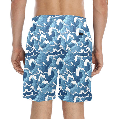 Wave Themed Pattern Print Men's Swim Trunks Beach Shorts