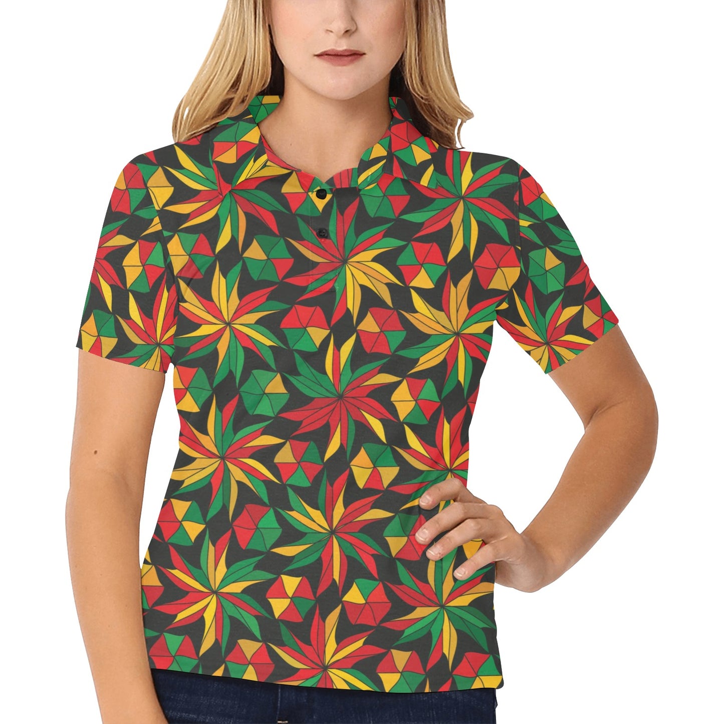 Rastafarian Pattern Print Design A03 Women's Polo Shirt