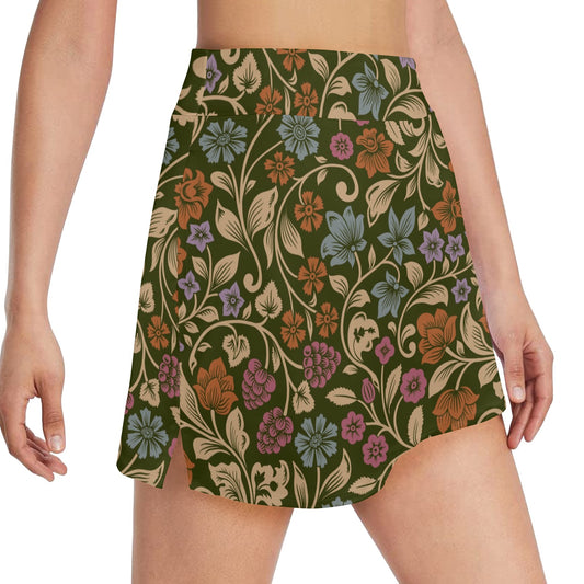 Floral Vintage Print Pattern 17" Golf & Pickleball Skort with Pockets