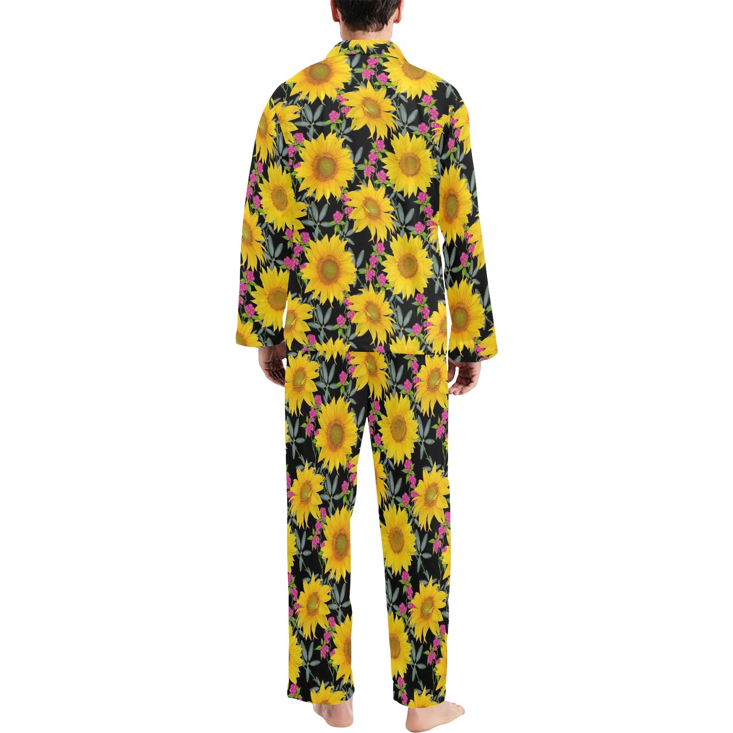 Sunflower Pattern Print Design SF014 Men's Long Pajama Set
