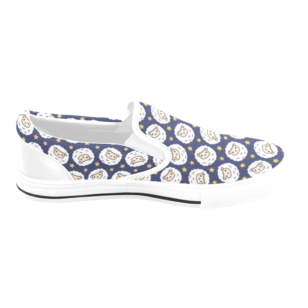 Sheep Print Design LKS402 White Slip Ons Canvas Women's Shoes