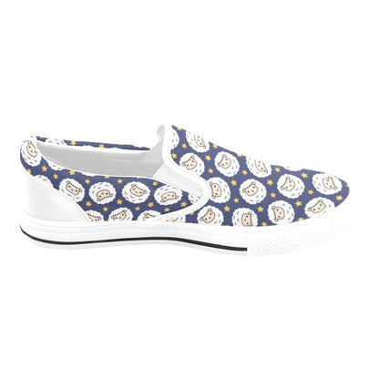 Sheep Print Design LKS402 White Slip Ons Canvas Women's Shoes