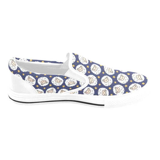 Sheep Print Design LKS402 White Slip Ons Canvas Women's Shoes