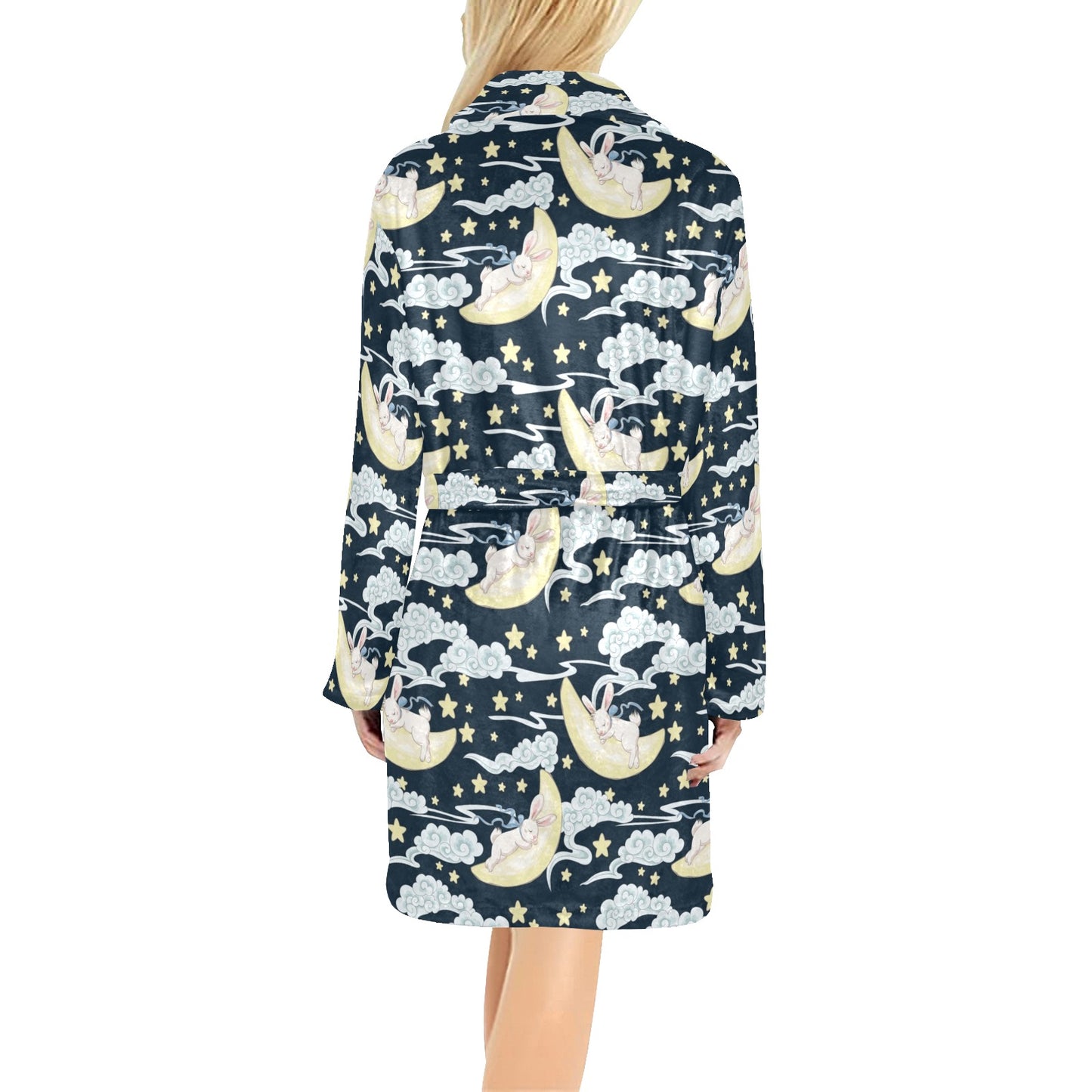 Rabbit Sleeping Pattern Print Design RB08 Women's Fleece Robe