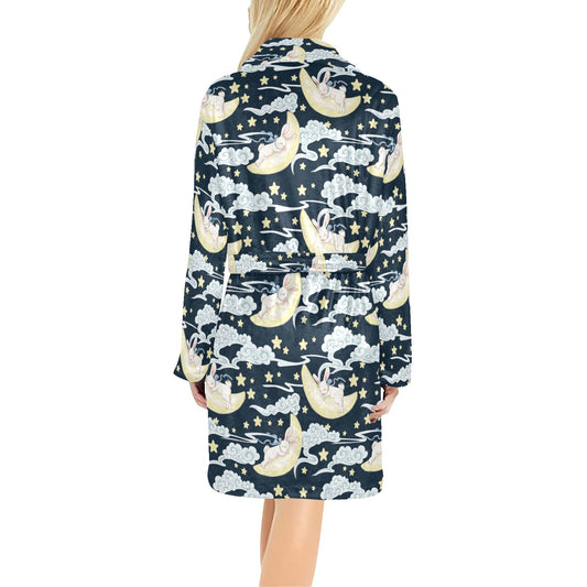 Rabbit Sleeping Pattern Print Design RB08 Women's Fleece Robe