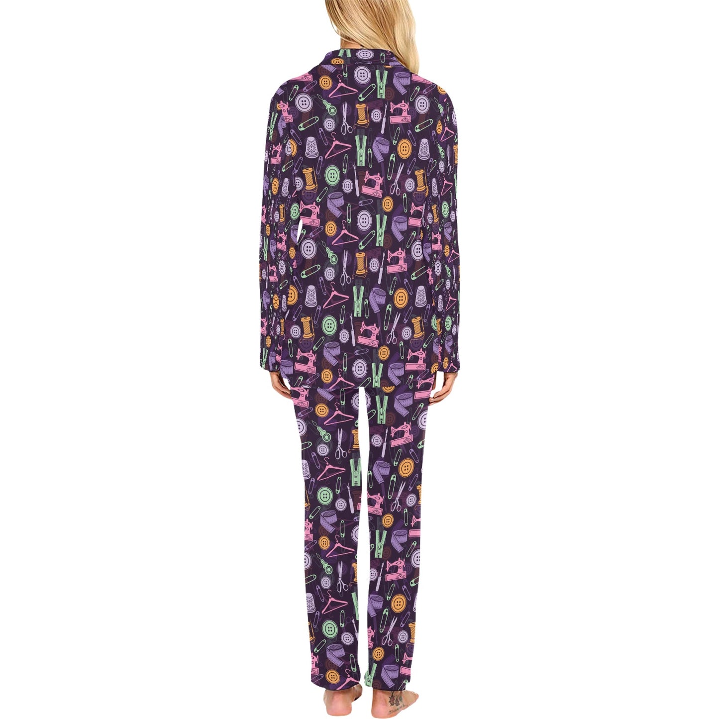 Sewing Equipment Print Design LKS306 Women's Long Pajama Set