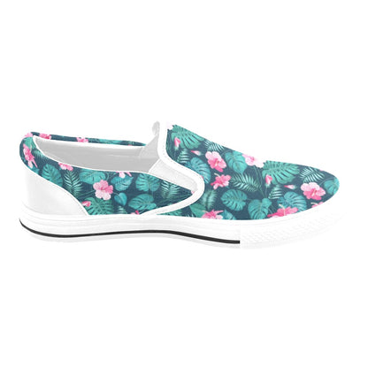 Summer Floral Print Design LKS301 White Slip Ons Canvas Women's Shoes