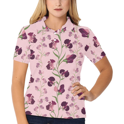Peony Pattern Print Design PE09 Women's Polo Shirt