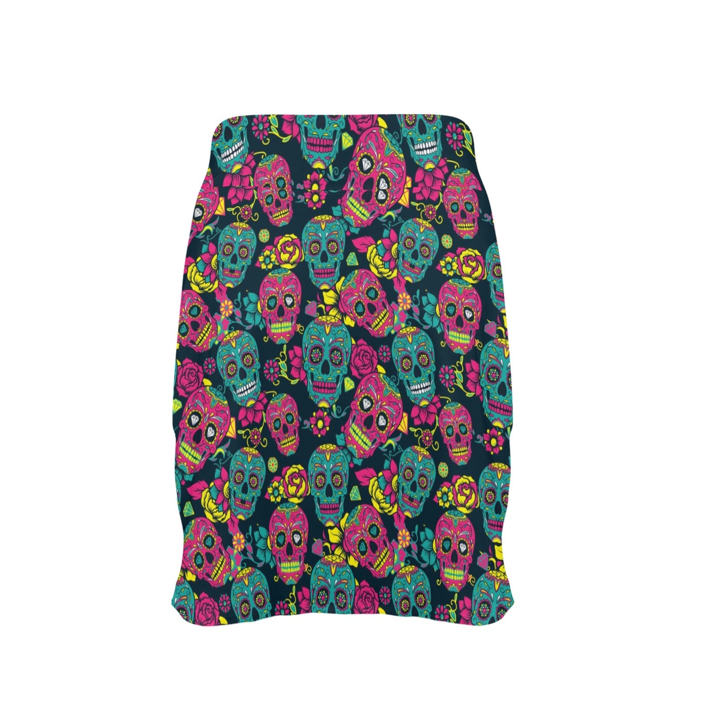 Sugar Skull Floral Design Themed Print 17" Golf & Pickleball Skort with Pockets