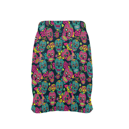 Sugar Skull Floral Design Themed Print 17" Golf & Pickleball Skort with Pockets