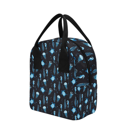 Sea Turtle Jelly Fish Sea Horse Print Design LKS3014 Insulated Lunch Bag
