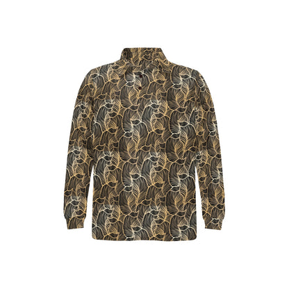 Elegant Gold leaf Print Long Sleeve Polo Shirt For Men's