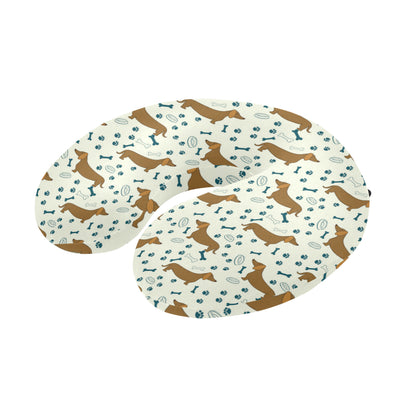 Dachshund Pattern Print Design 01 U-Shaped Travel Neck Pillow
