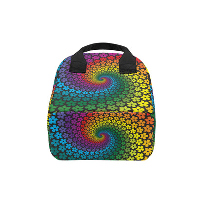 Flower Power Rainbow Spiral Print Insulated Lunch Bag