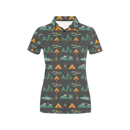 Camping Tent Pattern Print Design 03 Women's Polo Shirt