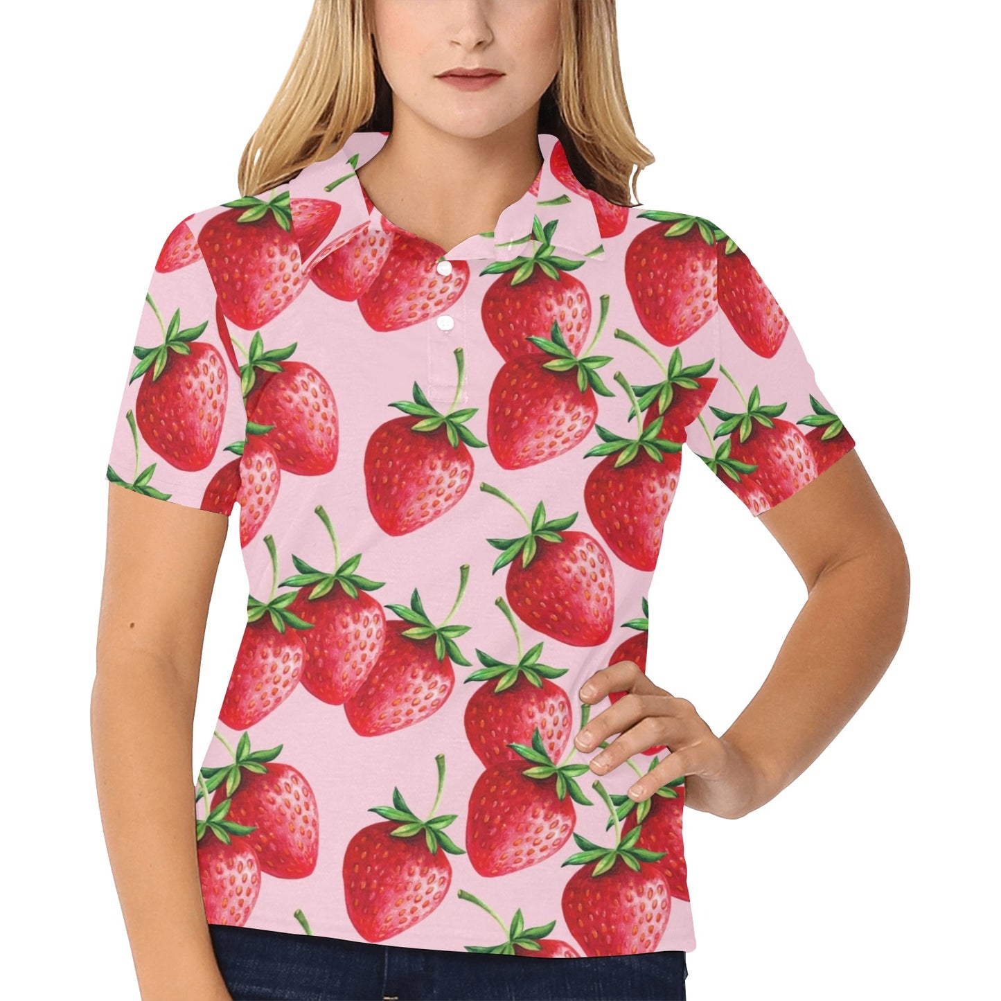 Strawberry Pattern Print Design SB03 Women's Polo Shirt