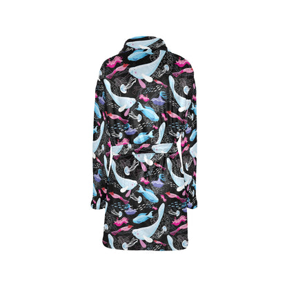 Manatee Pattern Print Design 02 Women's Fleece Robe