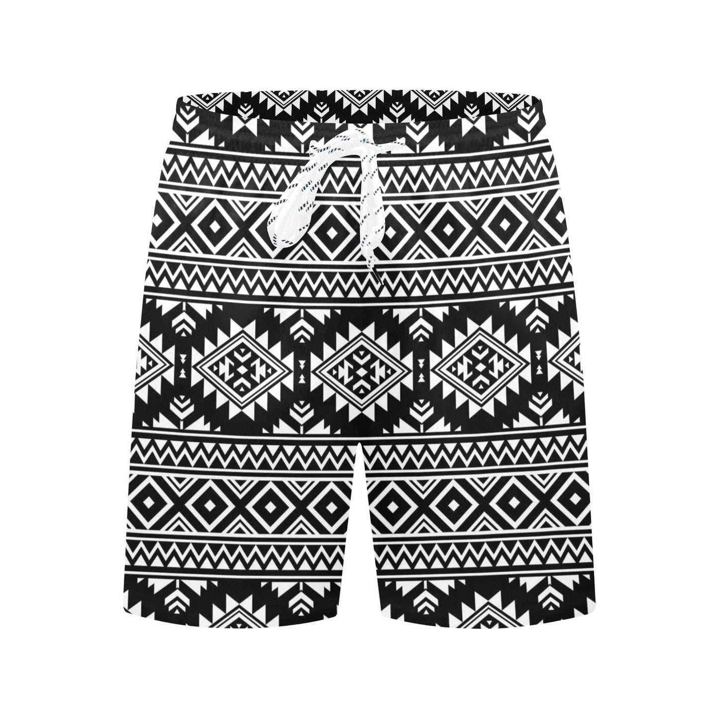 Aztec Black White Print Pattern Men's Swim Trunks Beach Shorts
