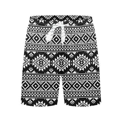 Aztec Black White Print Pattern Men's Swim Trunks Beach Shorts