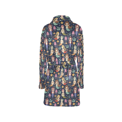 Mermaid Cartoon Pattern Print Design 03 Women's Fleece Robe
