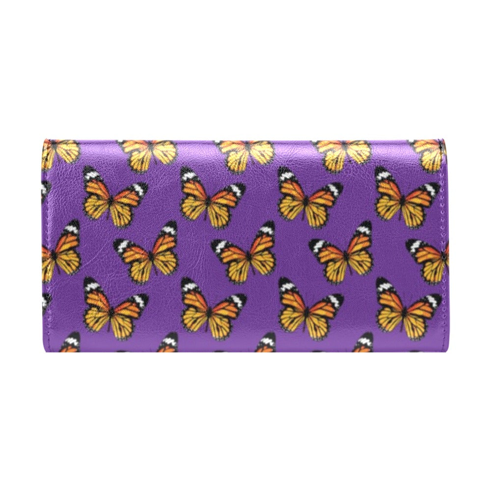 Monarch Butterfly Purple Print Pattern Women's Trifold Wallet