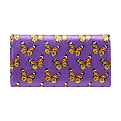 Monarch Butterfly Purple Print Pattern Women's Trifold Wallet