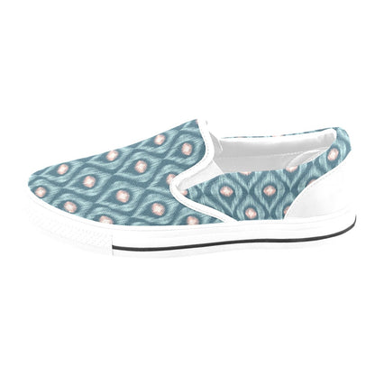 Ikat Print Design LKS402 White Slip Ons Canvas Women's Shoes