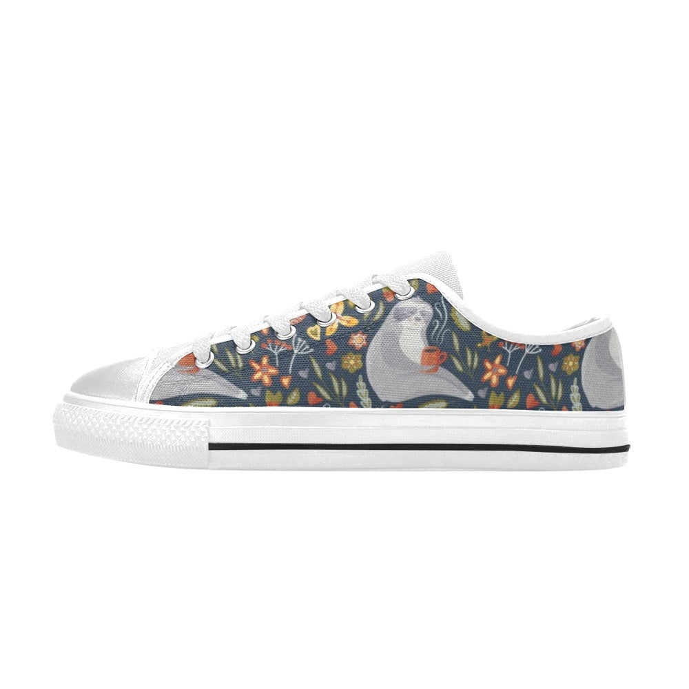 Sloth Print Design LKS303 Women's White Low Top Shoes