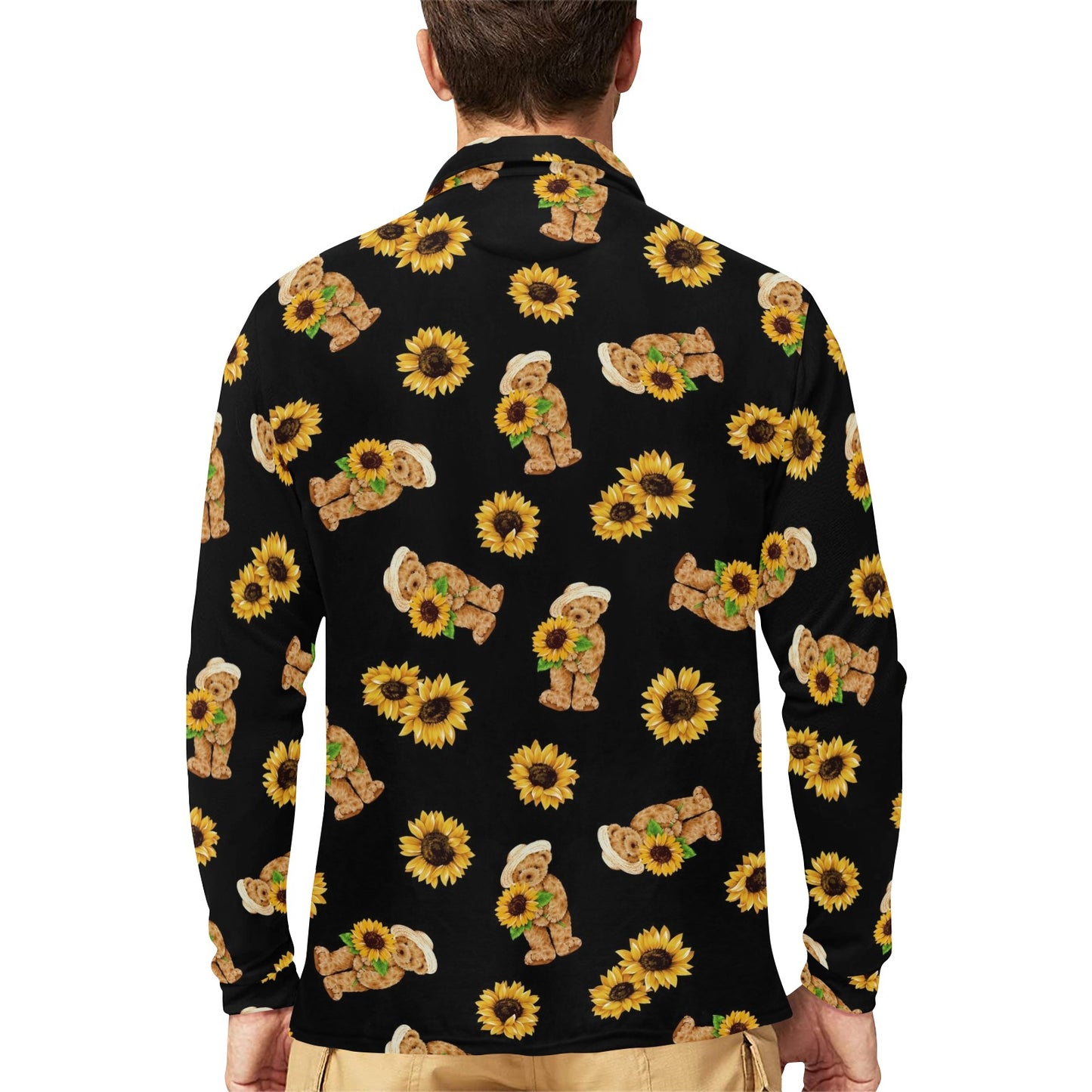 Sunflower Pattern Print Design SF016 Long Sleeve Polo Shirt For Men's