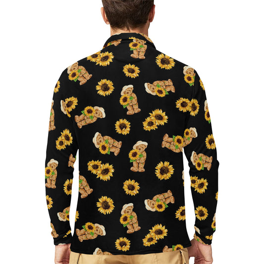 Sunflower Pattern Print Design SF016 Long Sleeve Polo Shirt For Men's