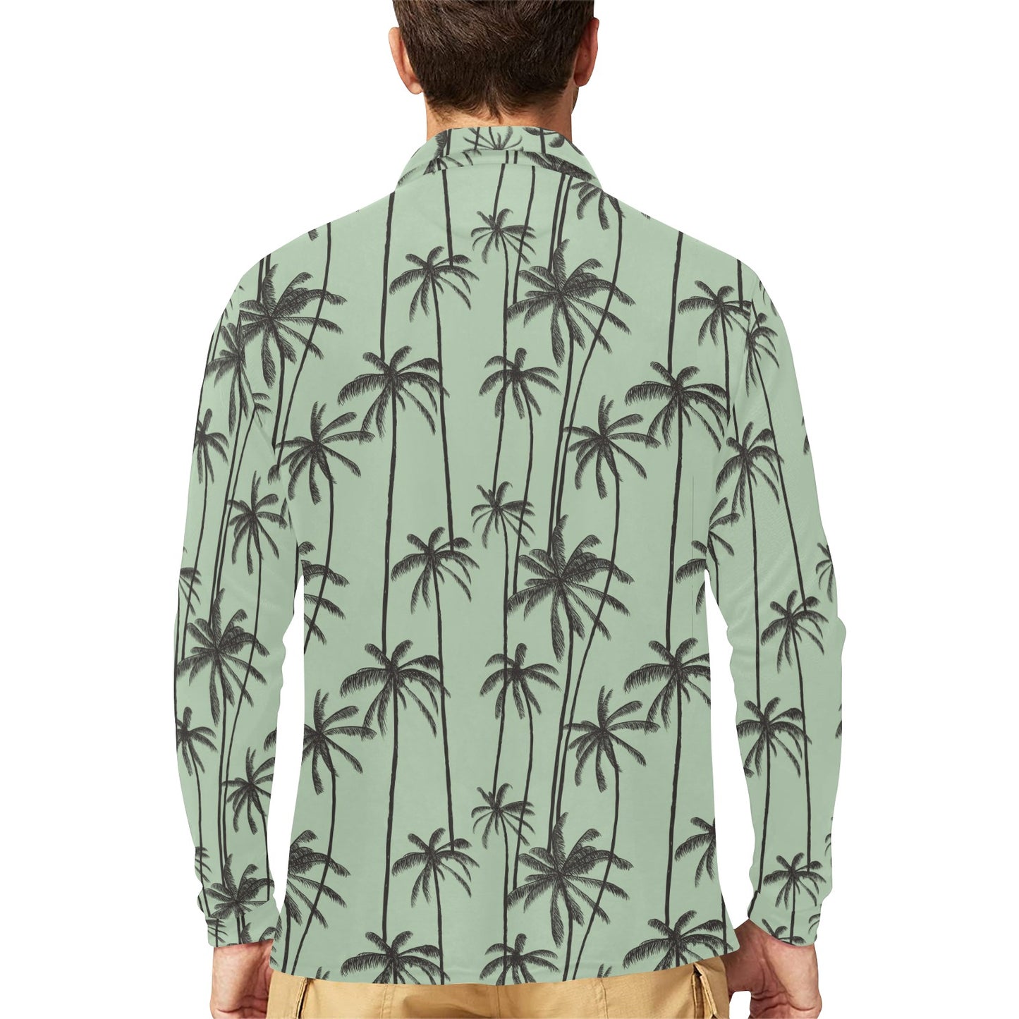 Palm Tree Pattern Print Design A04 Long Sleeve Polo Shirt For Men's
