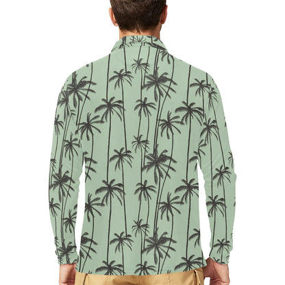 Palm Tree Pattern Print Design A04 Long Sleeve Polo Shirt For Men's