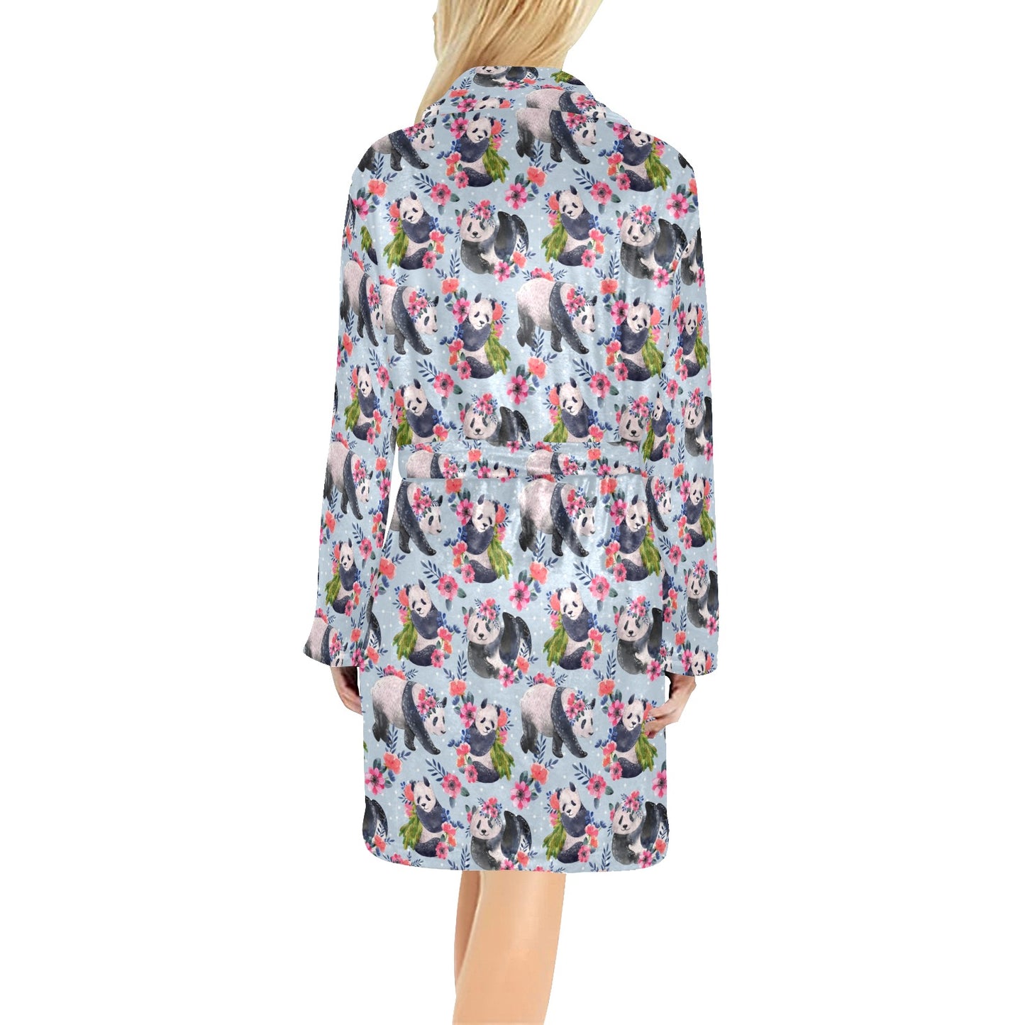 Panda Bear Flower Design Themed Print Women's Fleece Robe