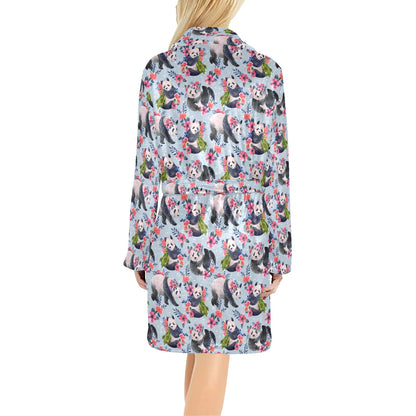 Panda Bear Flower Design Themed Print Women's Fleece Robe