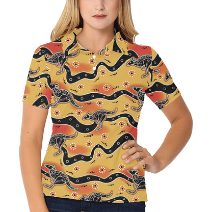Kangaroos Aboriginal Pattern Print Design 06 Women's Polo Shirt