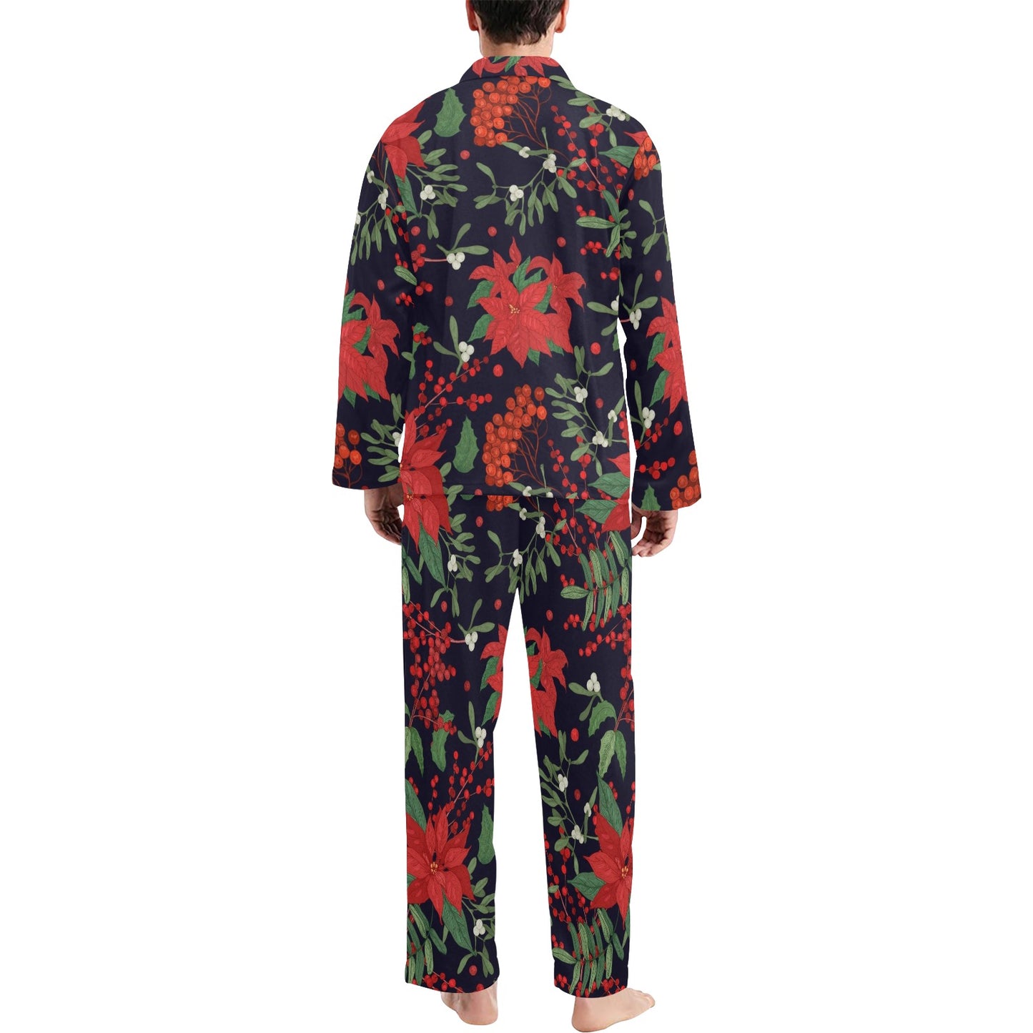 Poinsettia Pattern Print Design POT02 Men's Long Pajama Set