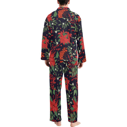 Poinsettia Pattern Print Design POT02 Men's Long Pajama Set