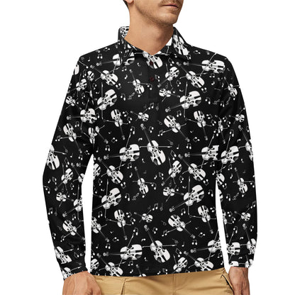 Violin Print Design LKS404 Long Sleeve Polo Shirt For Men's