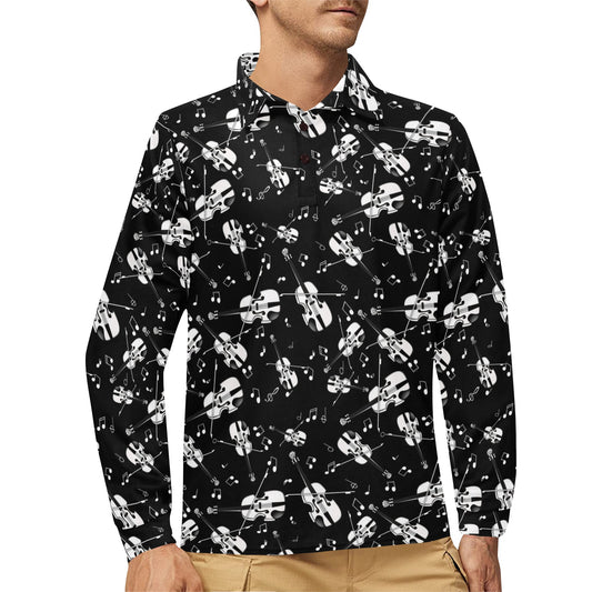 Violin Print Design LKS404 Long Sleeve Polo Shirt For Men's