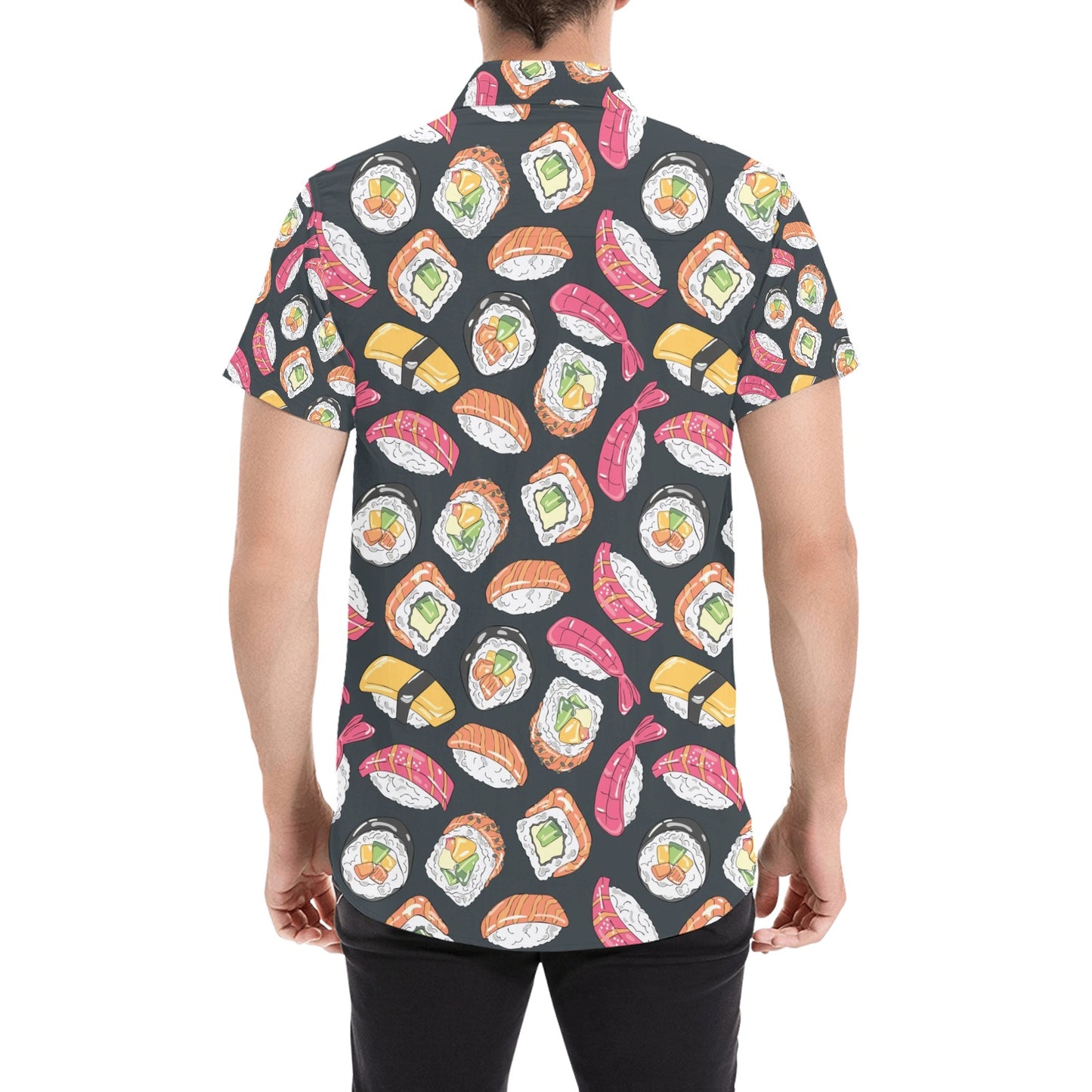 Sushi Print Design LKS306 Men Short Sleeve Button Up Shirt
