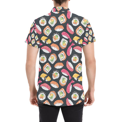 Sushi Print Design LKS306 Men Short Sleeve Button Up Shirt