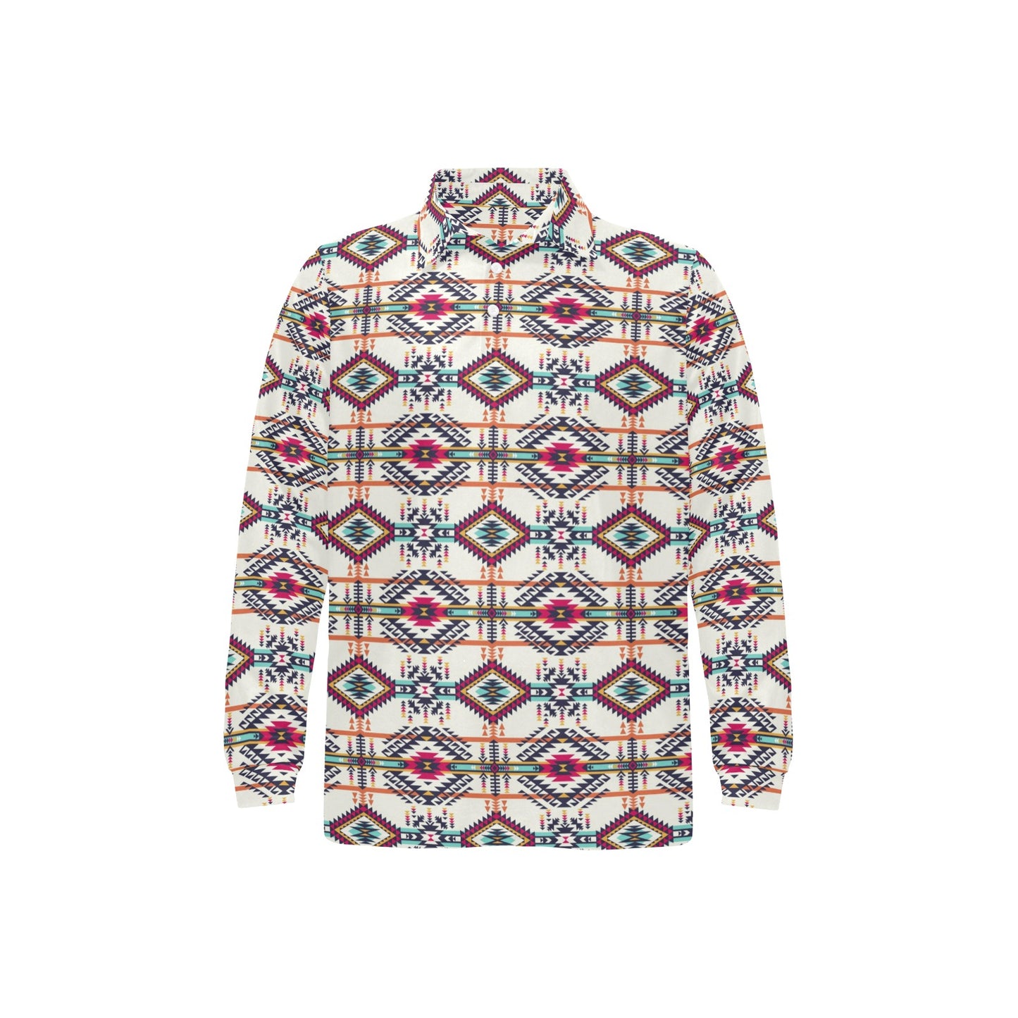 Indian Navajo Art Themed Design Print Long Sleeve Polo Shirt For Men's