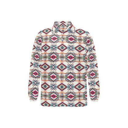 Indian Navajo Art Themed Design Print Long Sleeve Polo Shirt For Men's