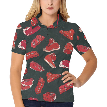 Meat Pattern Print Design 01 Women's Polo Shirt