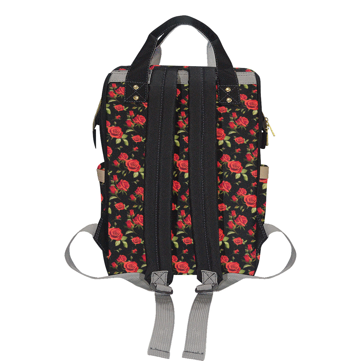 Red Rose Themed Print Diaper Bag Backpack