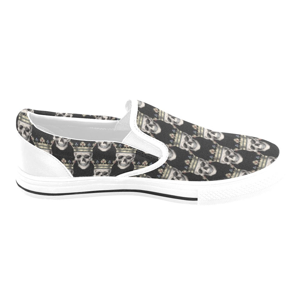Skull King Print Design LKS3010 White Slip Ons Canvas Women's Shoes